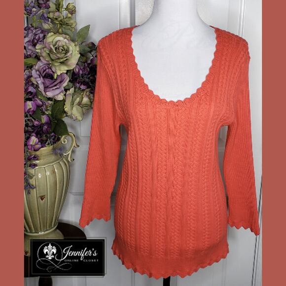 3/$30Jeanne Pierre NEW Papaya Punch Scoop Neck Textured Sweater Size Large - Picture 1 of 9